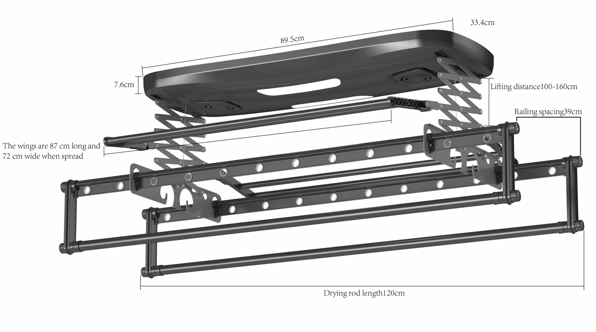 Smart Electric Clothes Rack LY0932B Gunmetal Gray Parameter 2